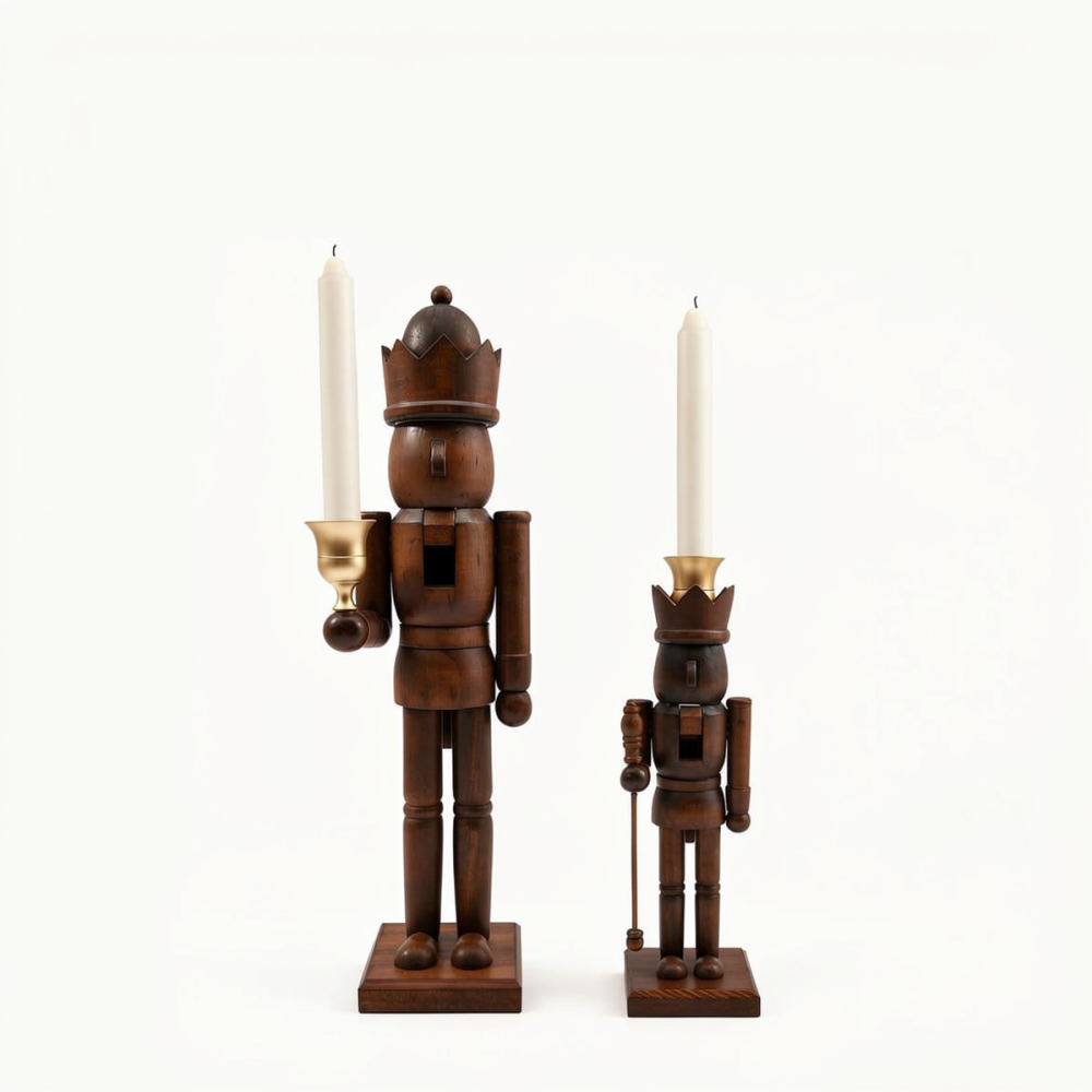 Nutcracker Figurine - Vintage Style Nutcracker With Gold Candle